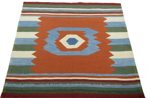 Close-up detail of New Kilim Sofre rug from Iran / Persia showing Wool weave