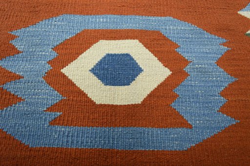 Backside of handmade New Kilim Sofre rug showing knot structure and weave density
