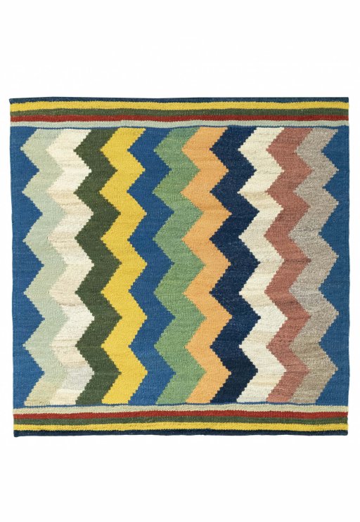 Full view of New Kilim Sofre rug from Iran / Persia, 102 × 102 cm in Multi Color tones