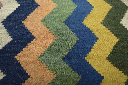 Backside of handmade New Kilim Sofre rug showing knot structure and weave density