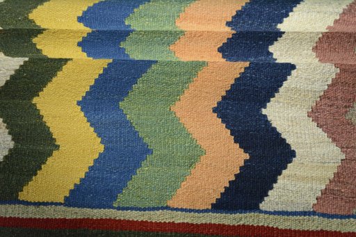 Full view of New Kilim Sofre rug from Iran / Persia, 102 × 102 cm in Multi Color tones