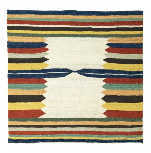 Full view of New Kilim Sofre rug from Iran / Persia, 98 × 102 cm in Multi Color tones