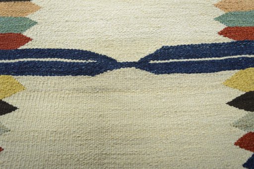 Backside of handmade New Kilim Sofre rug showing knot structure and weave density