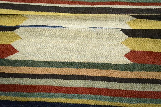 Full view of New Kilim Sofre rug from Iran / Persia, 98 × 102 cm in Multi Color tones