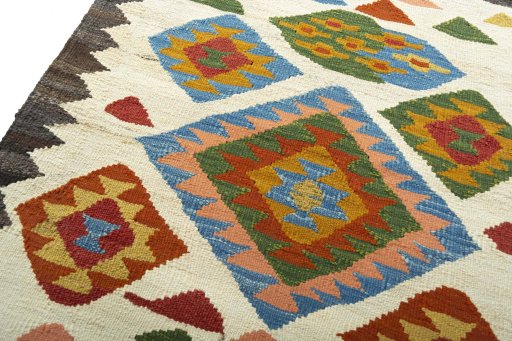Surface texture of New Kilim Sofre rug with natural Wool and intricate pattern
