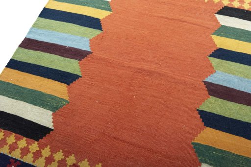 Surface texture of New Kilim Sofre rug with natural Wool and intricate pattern