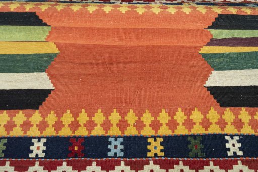 Full view of New Kilim Sofre rug from Iran / Persia, 178 × 128 cm in Multi Color tones
