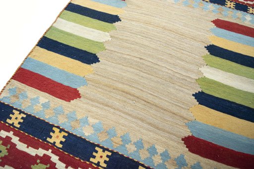 Surface texture of New Kilim Sofre rug with natural Wool and intricate pattern