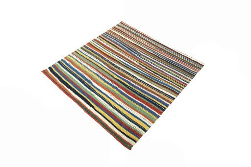 Corner detail of New Kilim Sofre rug showing border pattern and Wool pile