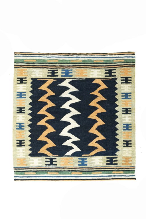 Full view of New Kilim Sofre rug from Iran / Persia, 99 × 95 cm in Multi Color tones