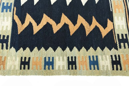 Close-up detail of New Kilim Sofre rug from Iran / Persia showing Wool weave