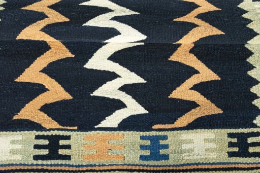 Full view of New Kilim Sofre rug from Iran / Persia, 99 × 95 cm in Multi Color tones