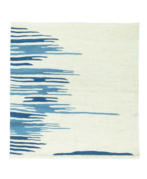 Full view of New Kilim Sofre rug from Iran / Persia, 122 × 117 cm in Beige tones