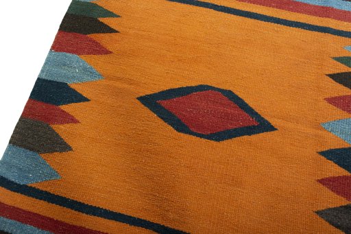 Surface texture of New Kilim Sofre rug with natural Wool and intricate pattern