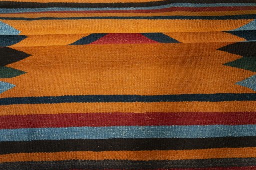 Full view of New Kilim Sofre rug from Iran / Persia, 125 × 115 cm in Yellow tones