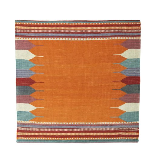 Full view of New Kilim Sofre rug from Iran / Persia, 94 × 86 cm in Yellow tones