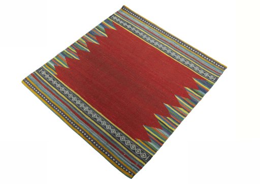 Corner detail of New Kilim Sofre rug showing border pattern and Wool pile