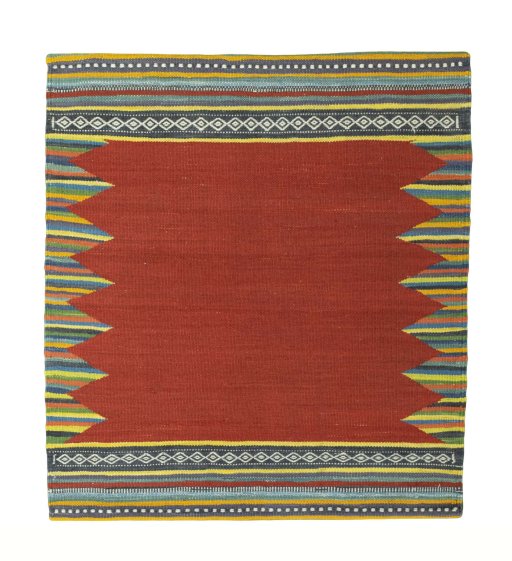 Full view of New Kilim Sofre rug from Iran / Persia, 94 × 85 cm in Red tones