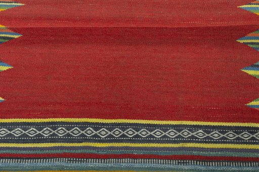 Full view of New Kilim Sofre rug from Iran / Persia, 94 × 85 cm in Red tones