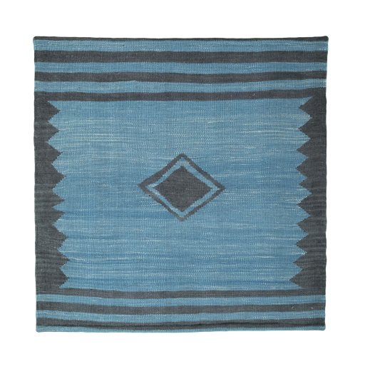 Full view of New Kilim Sofre rug from Iran / Persia, 97 × 97 cm in Blue tones