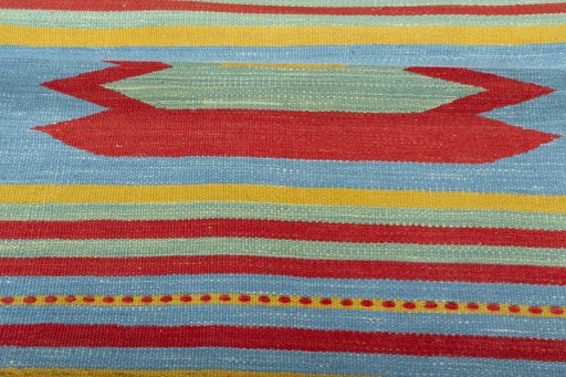Full view of New Kilim Sofre rug from Iran / Persia, 97 × 87 cm in Multi Color tones