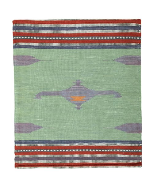 Full view of New Kilim Sofre rug from Iran / Persia, 98 × 83 cm in Green tones