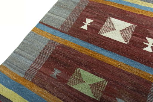 Surface texture of New Kilim Sofre rug with natural Wool and intricate pattern