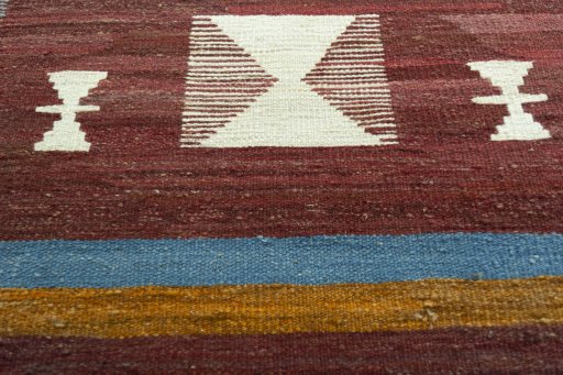 Backside of handmade New Kilim Sofre rug showing knot structure and weave density