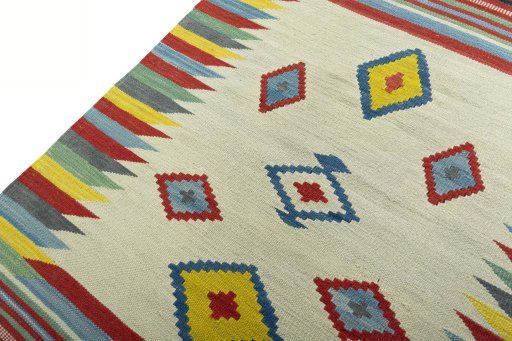 Surface texture of New Kilim Sofre rug with natural Wool and intricate pattern