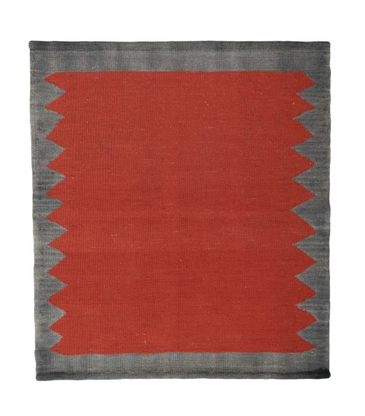 Full view of New Kilim Sofre rug from Iran / Persia, 97 × 86 cm in Red tones