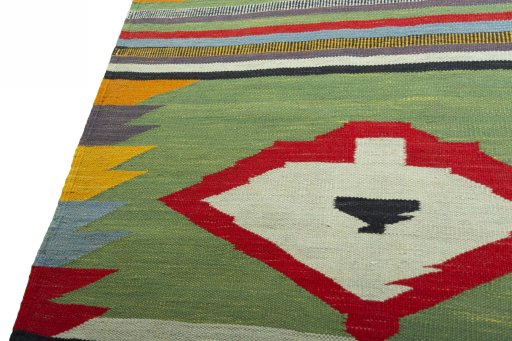 Surface texture of New Kilim Sofre rug with natural Wool and intricate pattern