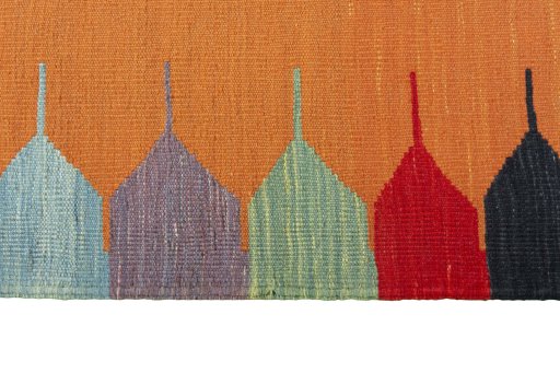 Close-up detail of New Kilim Sofre rug from Iran / Persia showing Wool weave