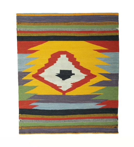 Full view of New Kilim Sofre rug from Iran / Persia, 107 × 89 cm in Multi Color tones