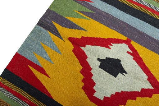 Surface texture of New Kilim Sofre rug with natural Wool and intricate pattern