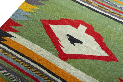 Surface texture of New Kilim Sofre rug with natural Wool and intricate pattern