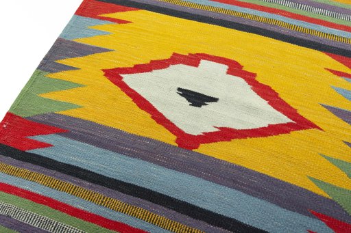 Surface texture of New Kilim Sofre rug with natural Wool and intricate pattern