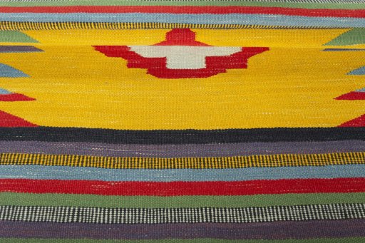 Full view of New Kilim Sofre rug from Iran / Persia, 108 × 99 cm in Multi Color tones