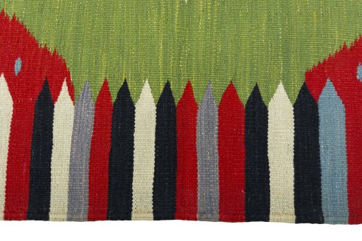 Close-up detail of New Kilim Sofre rug from Iran / Persia showing Wool weave