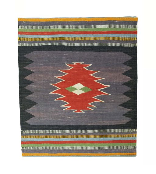 Full view of New Kilim Sofre rug from Iran / Persia, 106 × 90 cm in Multi Color tones