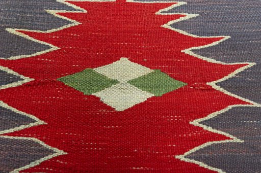 Backside of handmade New Kilim Sofre rug showing knot structure and weave density