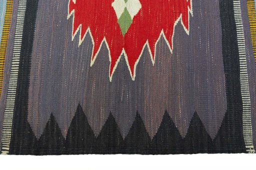 Close-up detail of New Kilim Sofre rug from Iran / Persia showing Wool weave