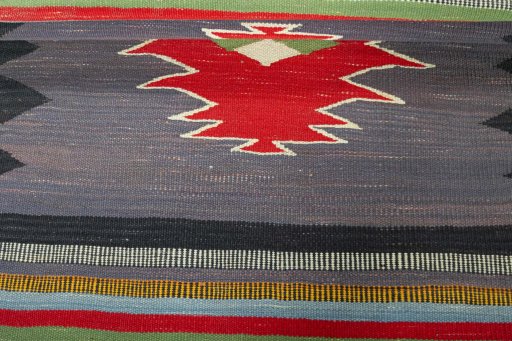 Full view of New Kilim Sofre rug from Iran / Persia, 106 × 90 cm in Multi Color tones