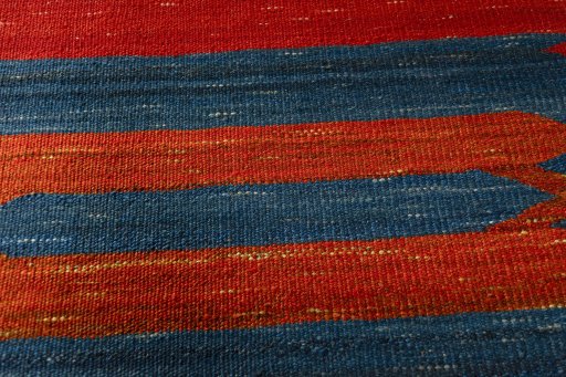 Backside of handmade New Kilim Sofre rug showing knot structure and weave density