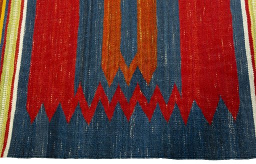 Close-up detail of New Kilim Sofre rug from Turkey showing Wool weave