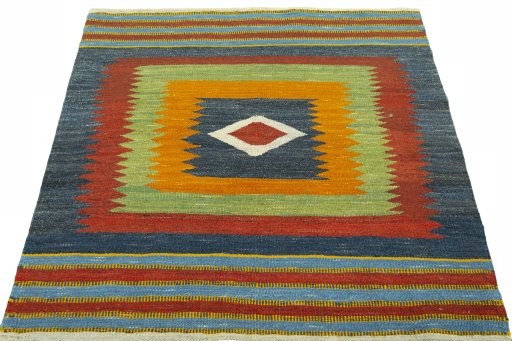 Close-up detail of New Kilim Sofre rug from Turkey showing Wool weave