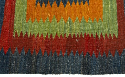 Close-up detail of New Kilim Sofre rug from Turkey showing Wool weave