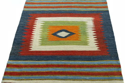Close-up detail of New Kilim Sofre rug from Turkey showing Wool weave
