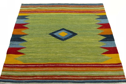 Close-up detail of New Kilim Sofre rug from Turkey showing Wool weave