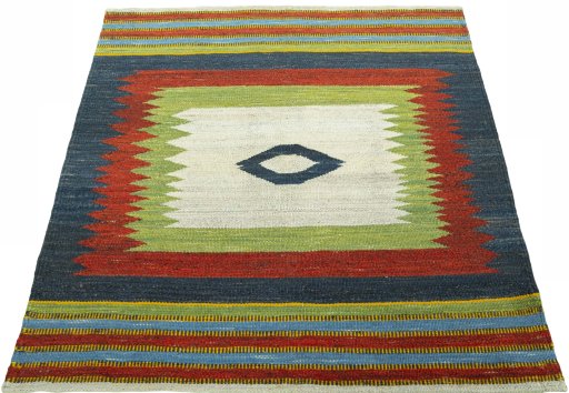 Close-up detail of New Kilim Sofre rug from Turkey showing Wool weave