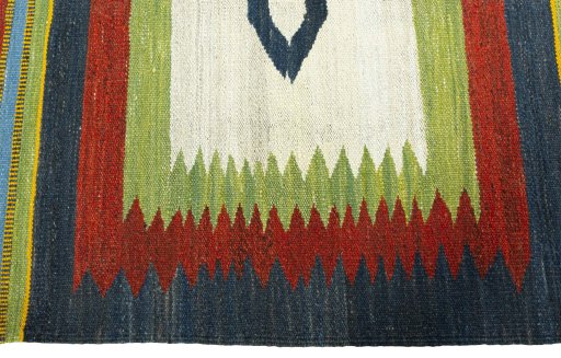 Close-up detail of New Kilim Sofre rug from Turkey showing Wool weave